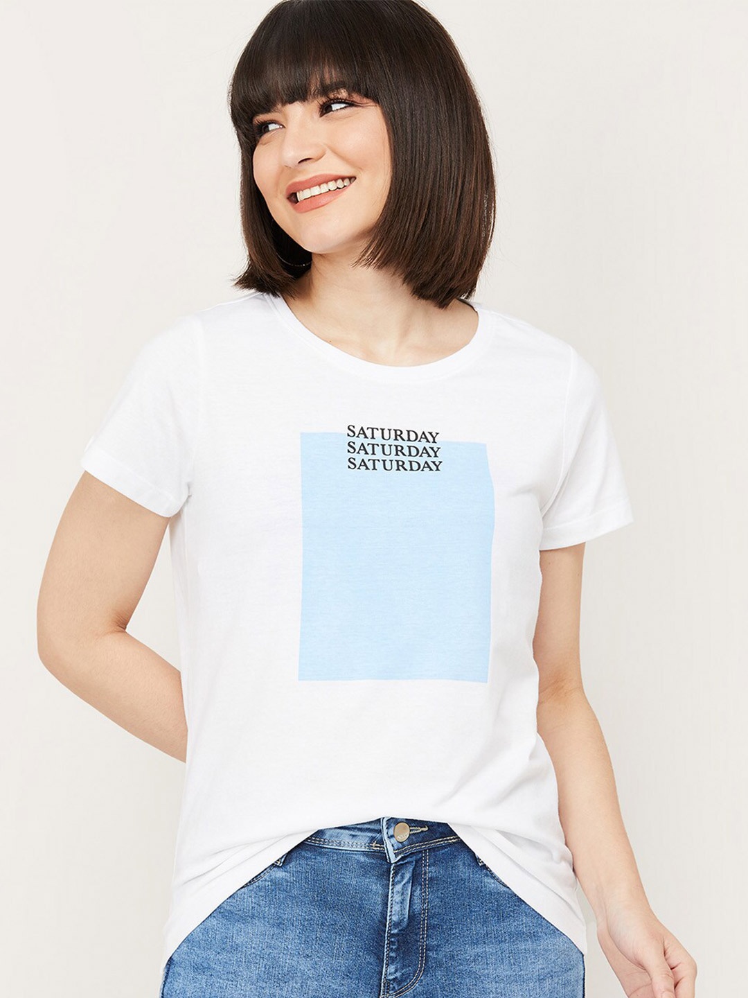 

Fame Forever by Lifestyle Women White Printed Pure Cotton T-shirt