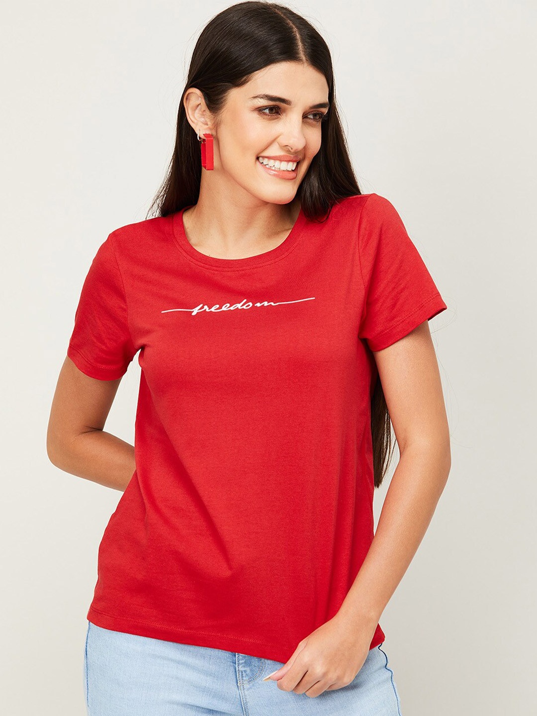 

Fame Forever by Lifestyle Women Red Typography Printed Pure Cotton T-shirt