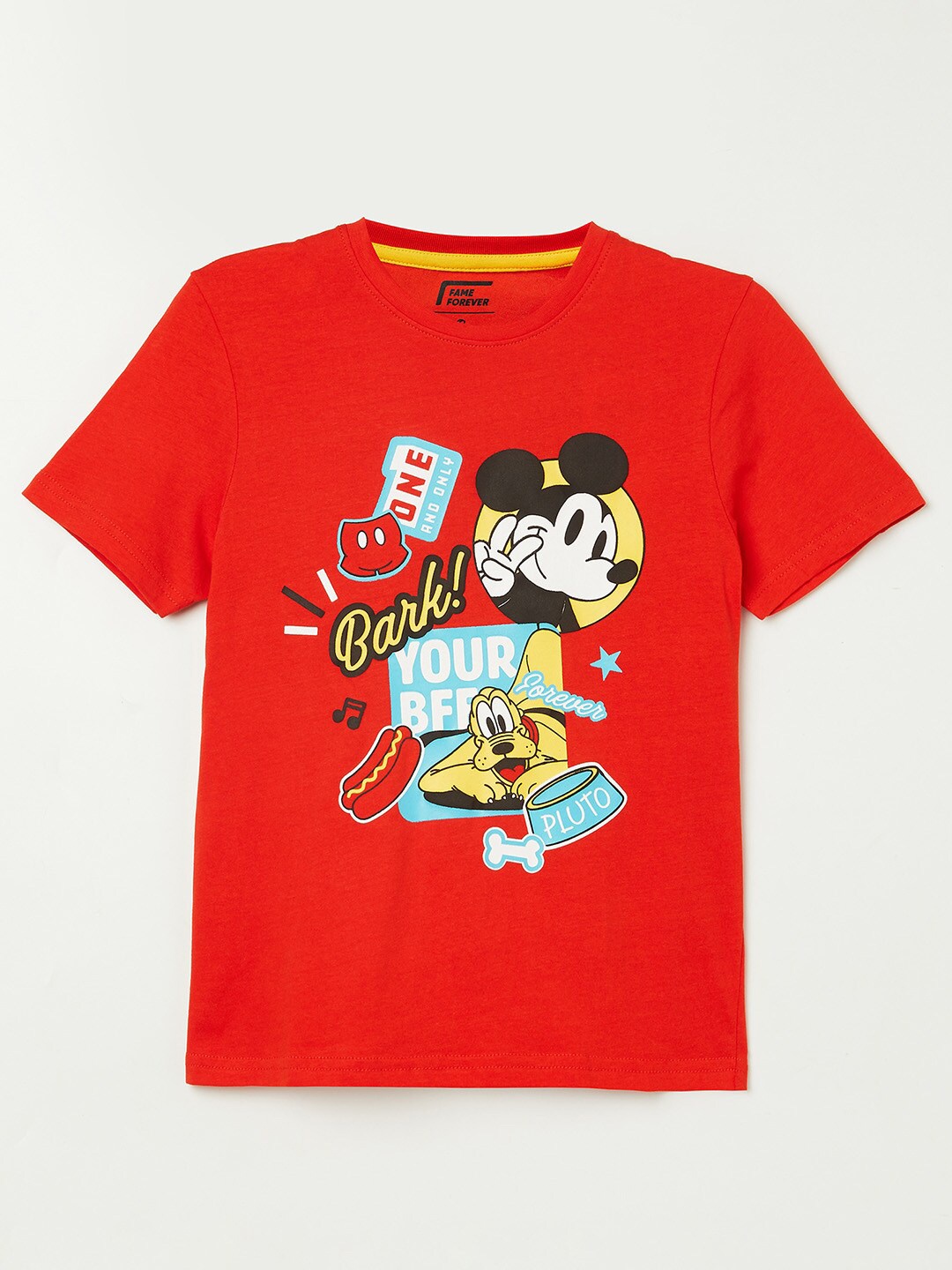 

Fame Forever by Lifestyle Boys Red Mickey Mouse Printed T-shirt