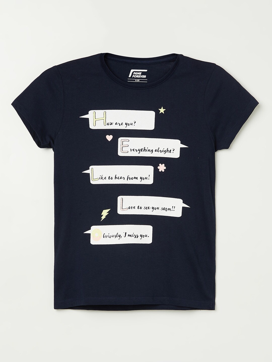 

Fame Forever by Lifestyle Girls Navy Blue & White Typography Printed T-shirt