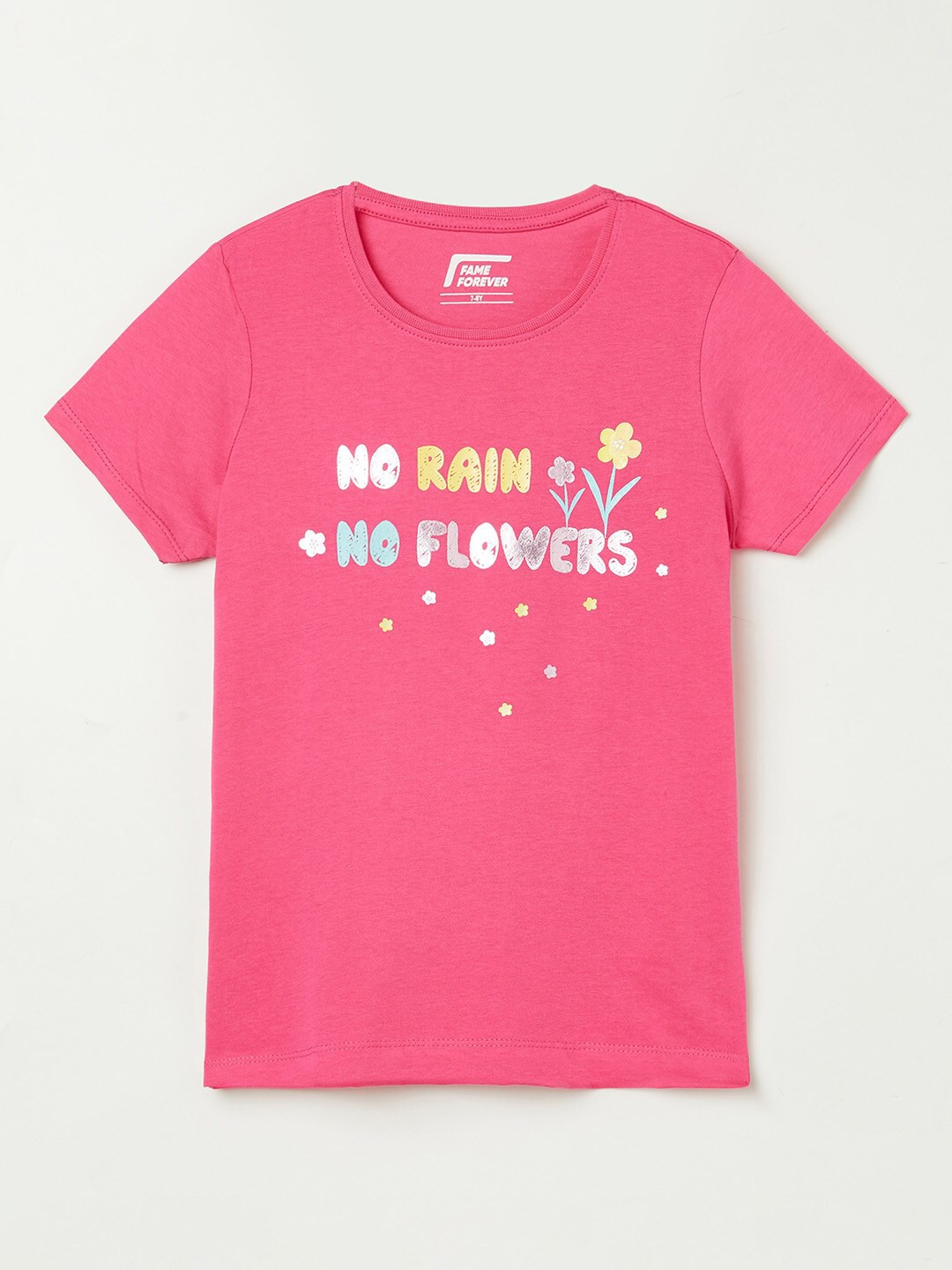 

Fame Forever by Lifestyle Girls Pink Typography Printed Applique T-shirt