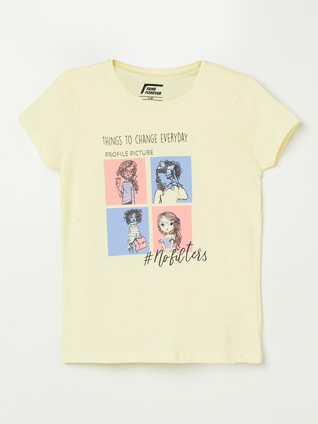 Fame Forever by Lifestyle Girls Yellow Printed Extended Sleeves T-shirt