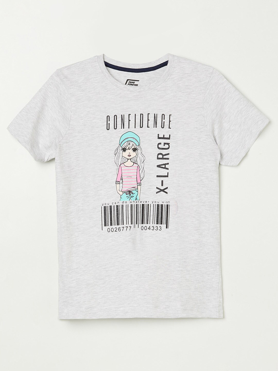 

Fame Forever by Lifestyle Girls Grey Typography Printed Cotton Round Neck T-shirt