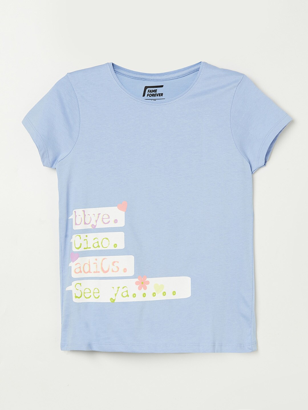 

Fame Forever by Lifestyle Girls Blue Typography Printed V-Neck T-shirt
