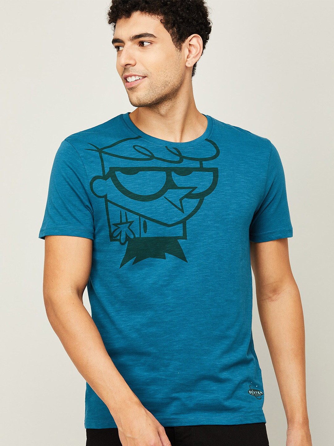 

Fame Forever by Lifestyle Men Blue Printed Cotton Round Neck T-shirt