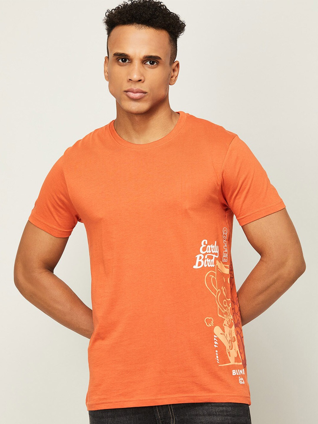 

SmileyWorld Men Orange Graphic Printed T-shirt