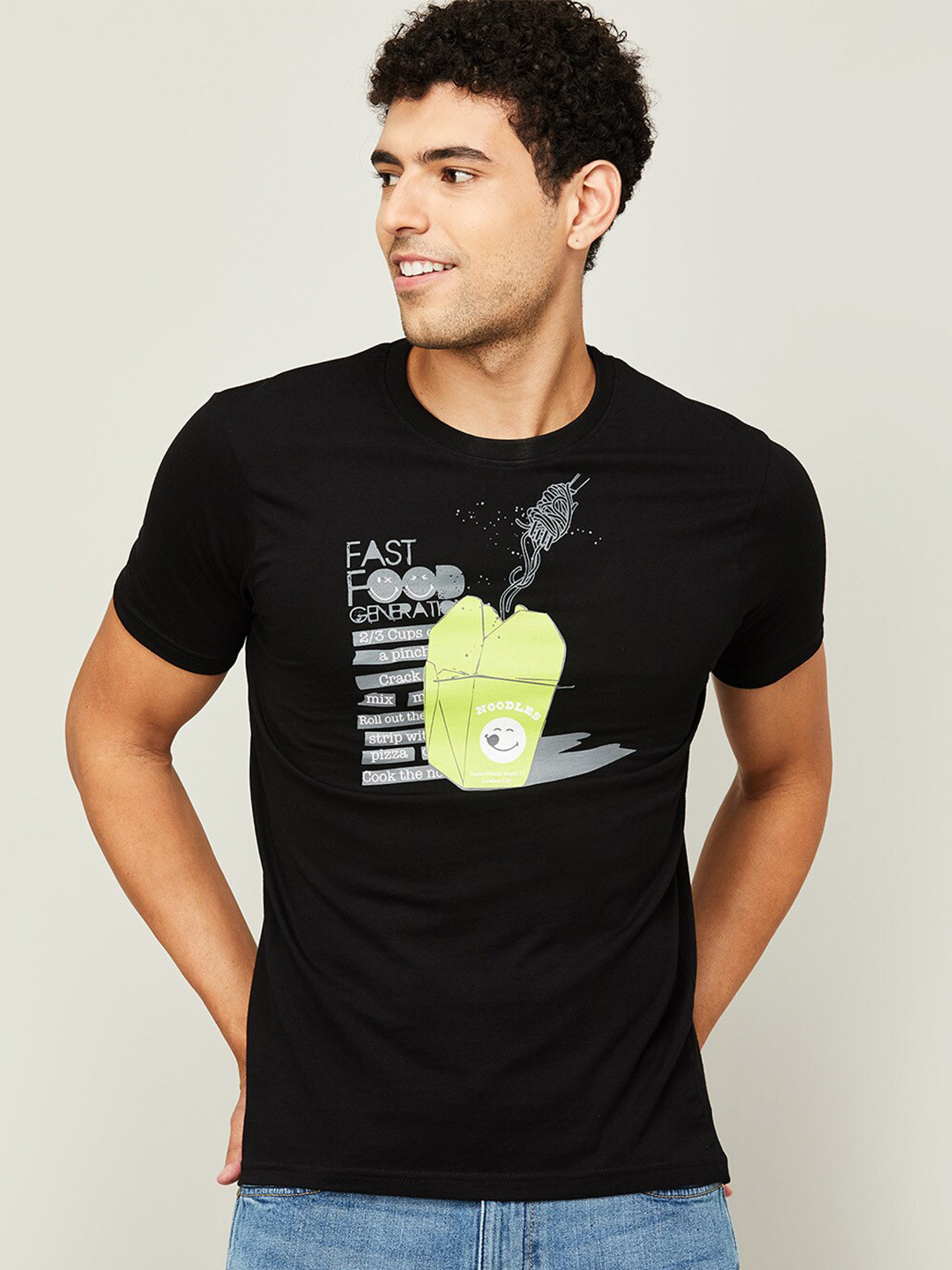 

SmileyWorld Men Black & Lime Green Printed T-shirt