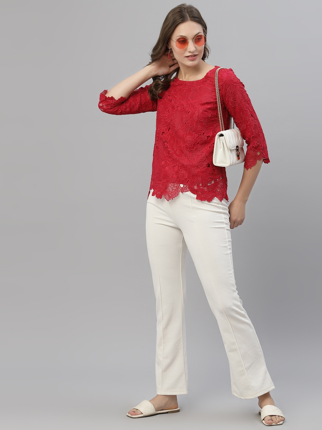 

KASSUALLY Fuchsia Floral Lace Top