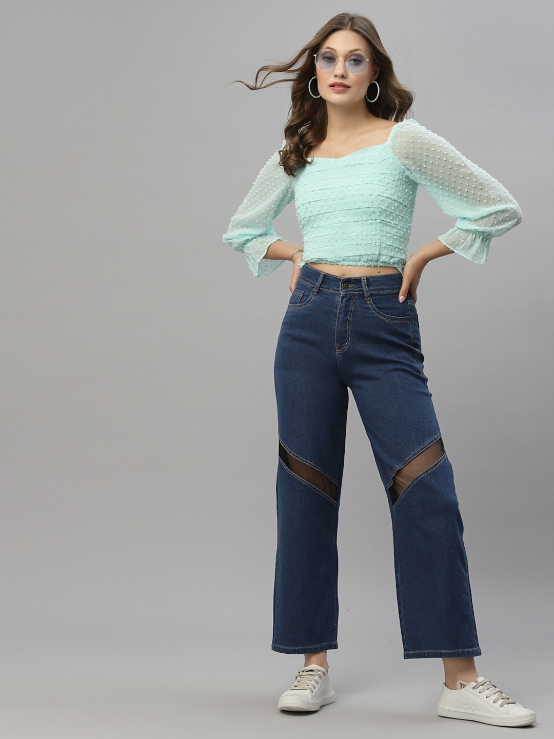 

KASSUALLY Green Georgette Crop Top