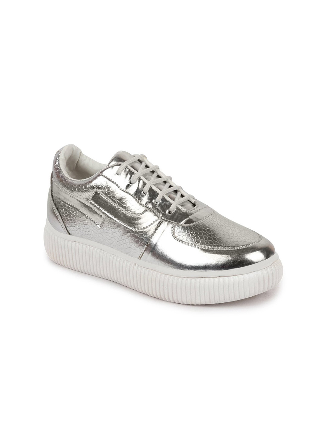 

FAUSTO Women Grey Metallic Lace Up PU Sneakers