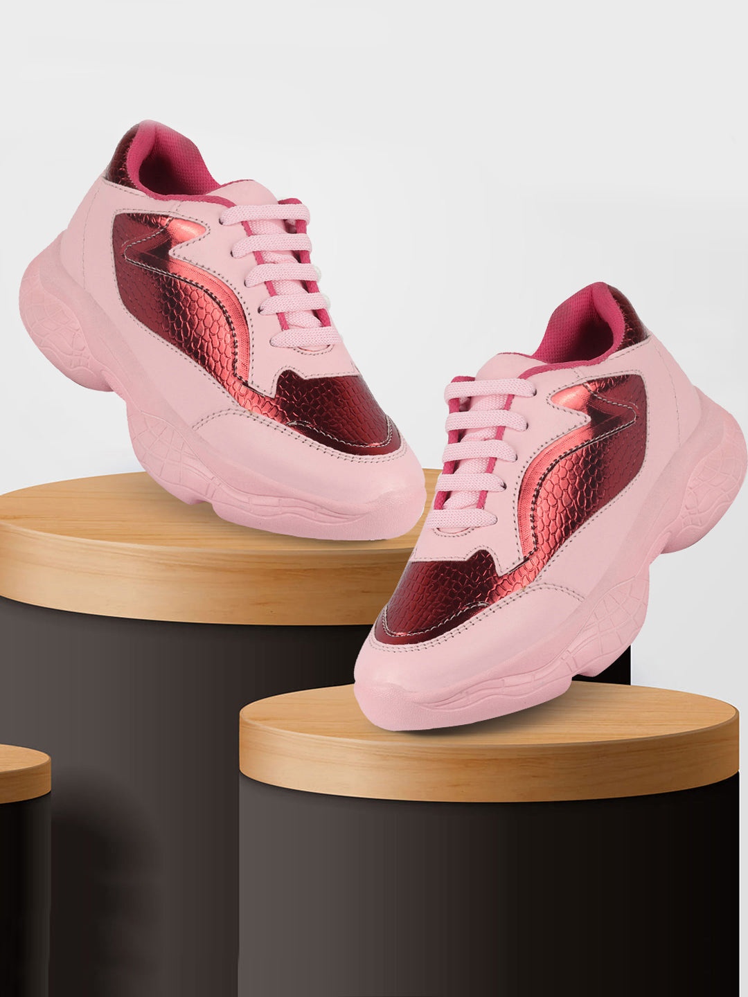 

FAUSTO Women Pink & Copper Running Non-Marking Shoes