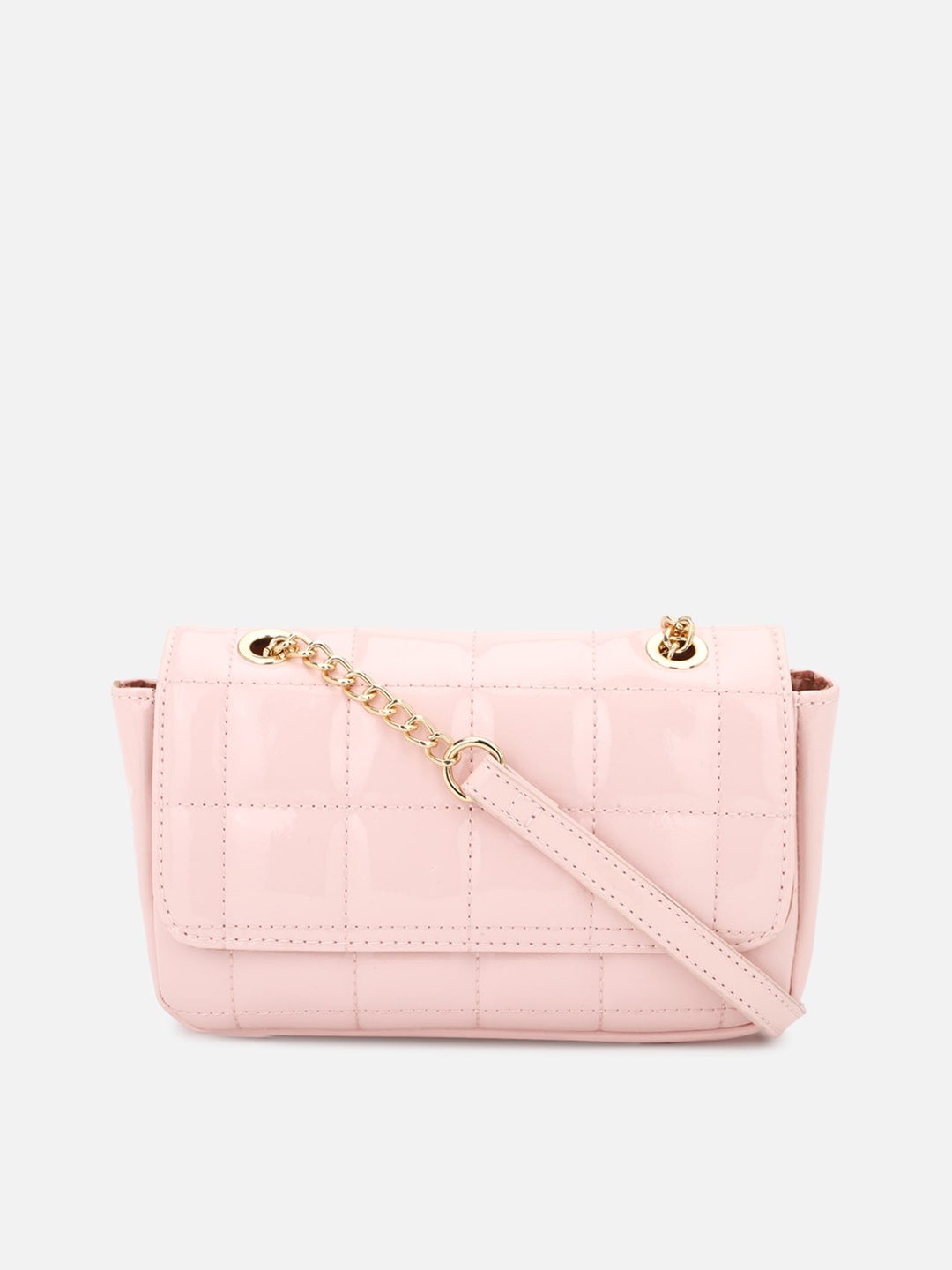 

FOREVER 21 Peach-Coloured Checked PU Structured Sling Bag with Quilted