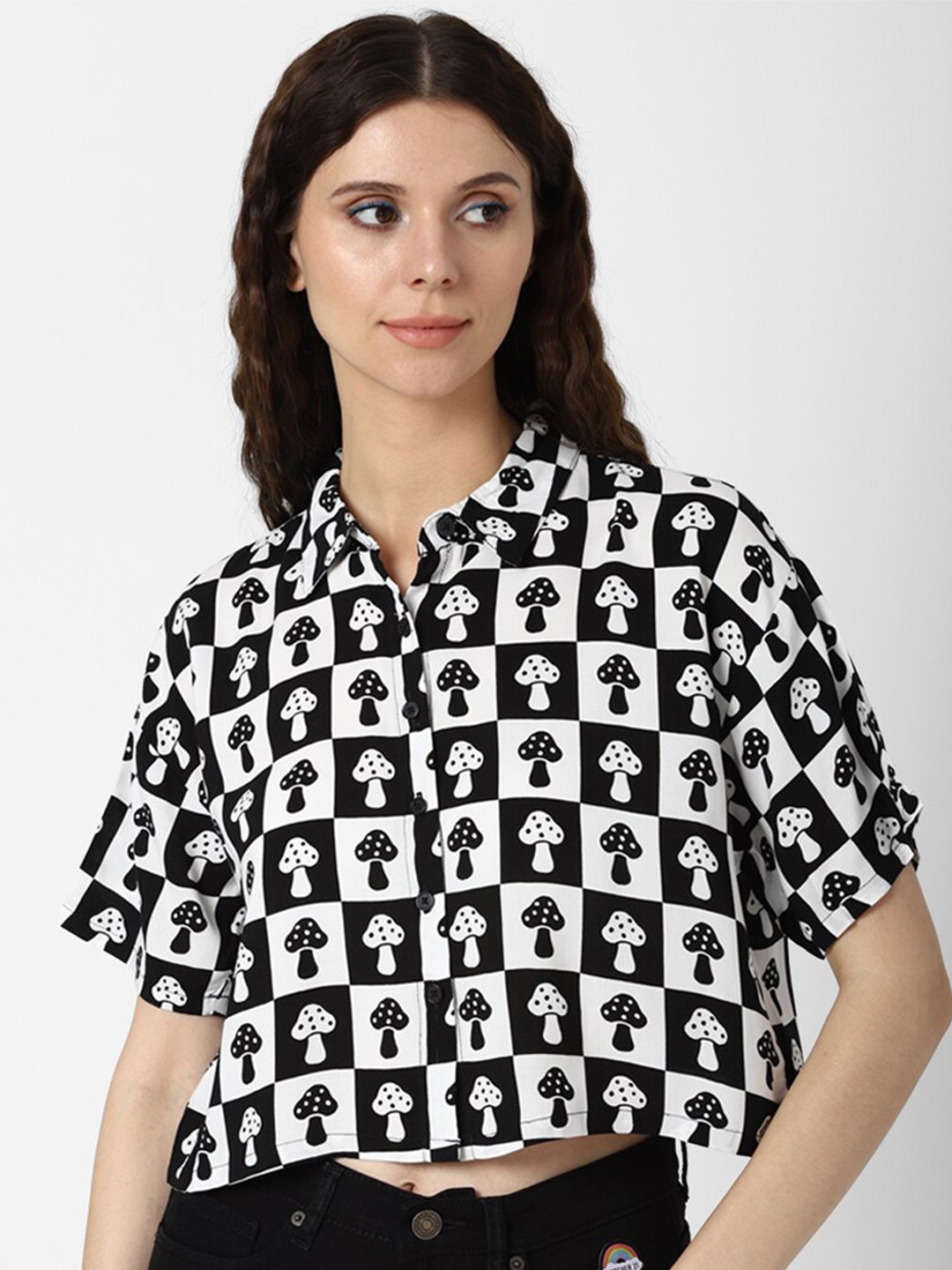 

FOREVER 21 Women Black Printed Casual Shirt
