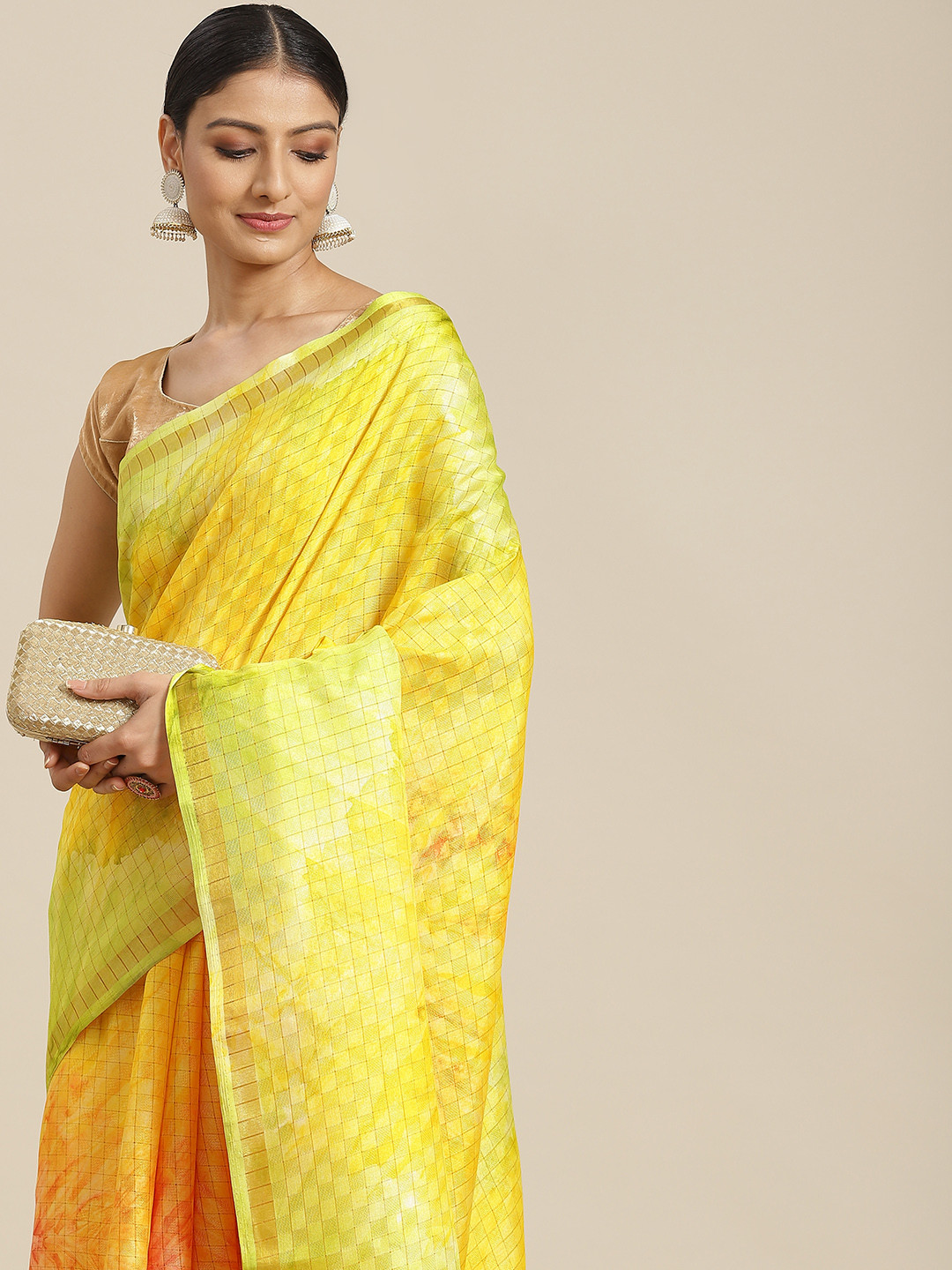 

Havida Sarees Yellow & Orange Tie and Dye Cotton Silk Saree