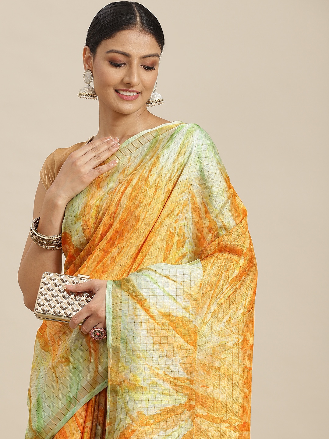 

Havida Sarees Orange & Green Tie and Dye Saree