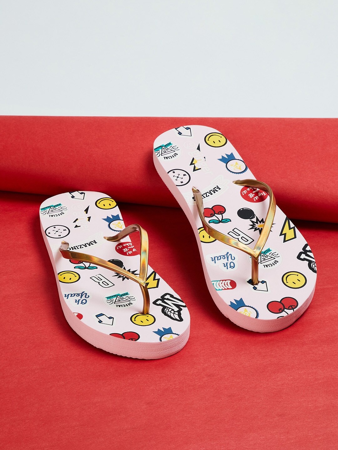 

Ginger by Lifestyle Women Pink & Gold-Toned Printed Thong Flip-Flops