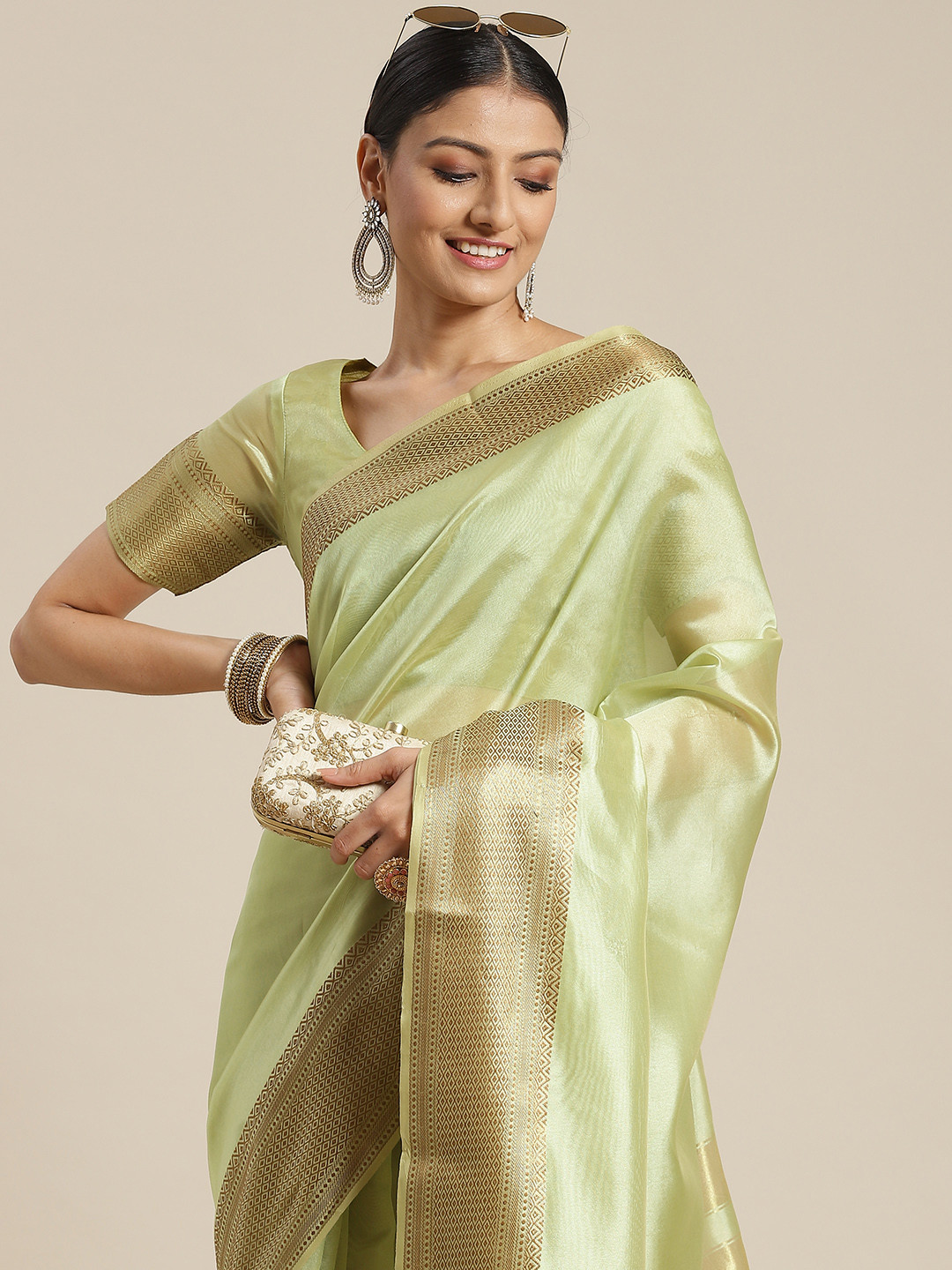 

Havida Sarees Green & Gold-Toned Zari Organza Chettinad Saree