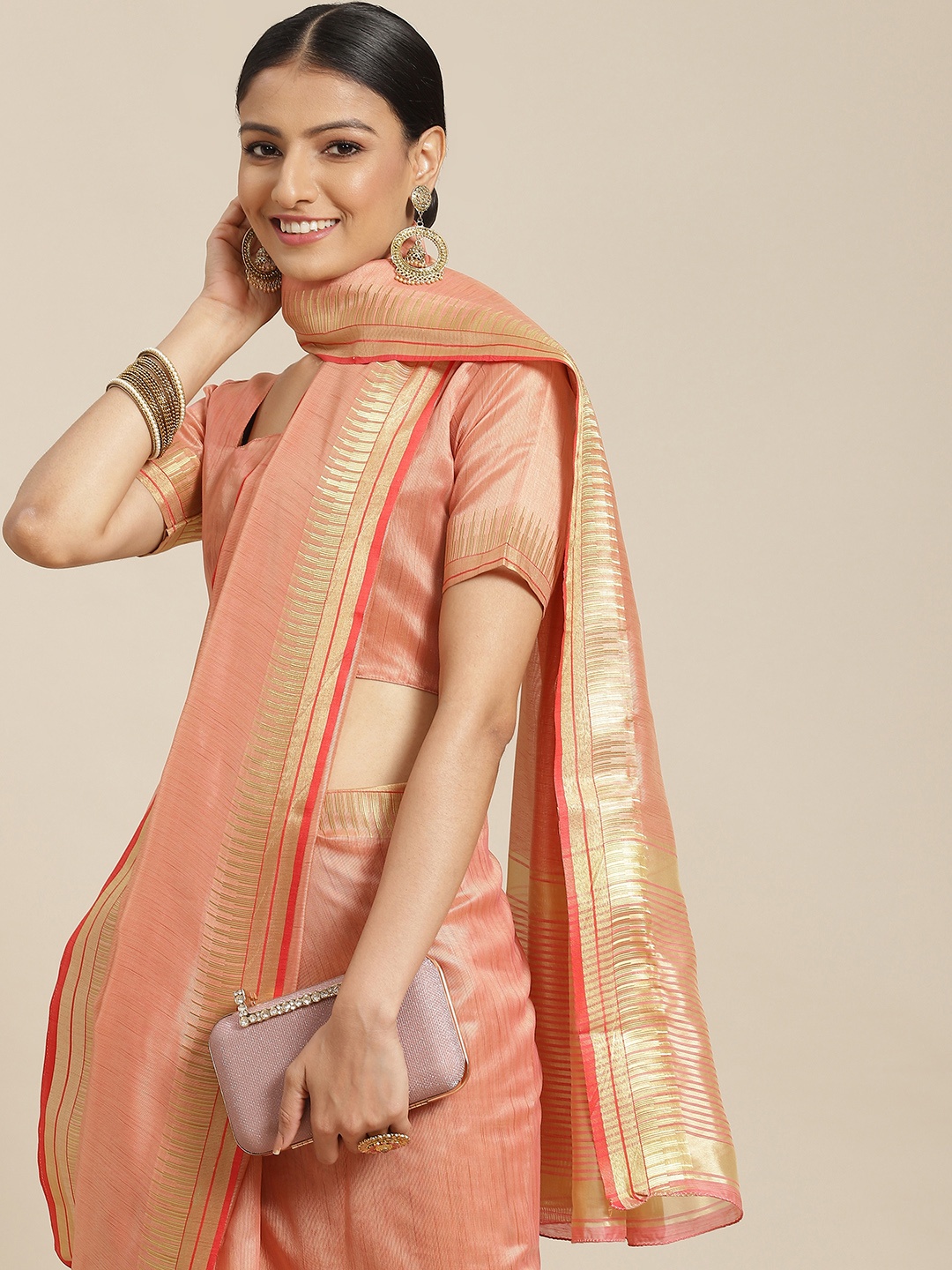 

Havida Sarees Pink Zari Organza Chettinad Saree