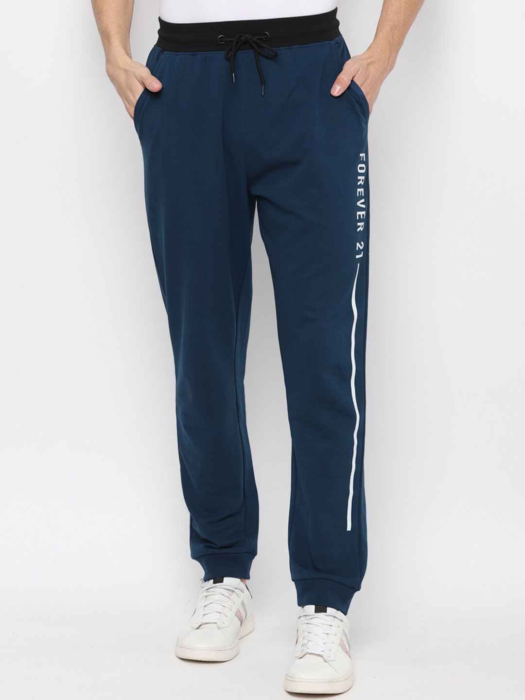 

FOREVER 21 Men Blue Solid Cotton Joggers