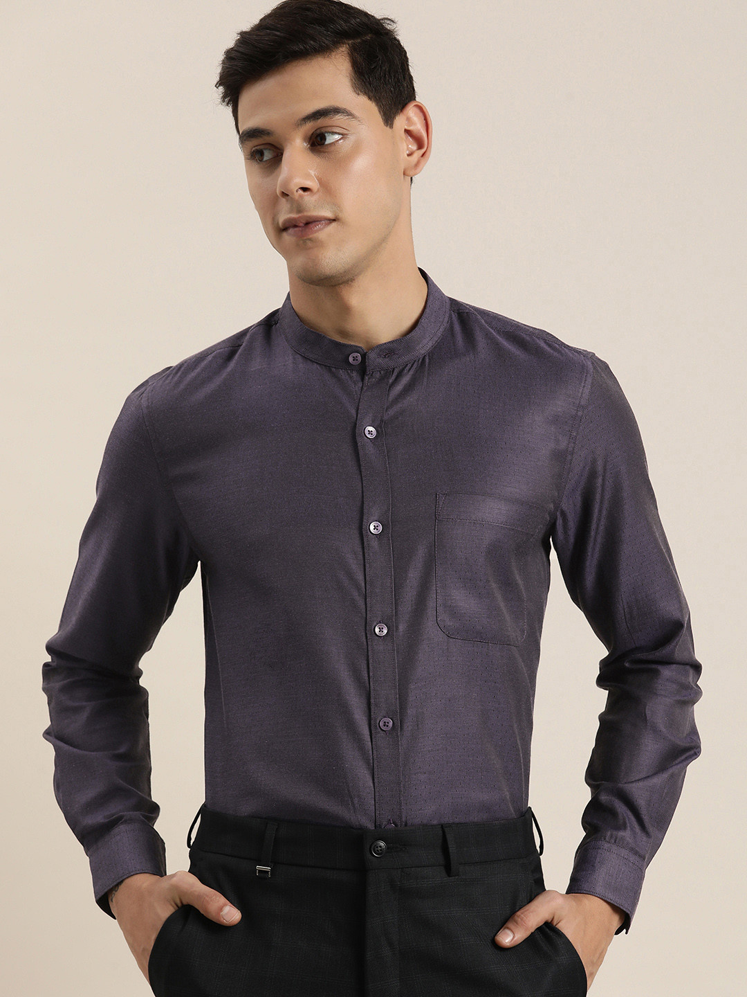 

INVICTUS Men Purple & Black Self Design Slim Fit Formal Shirt