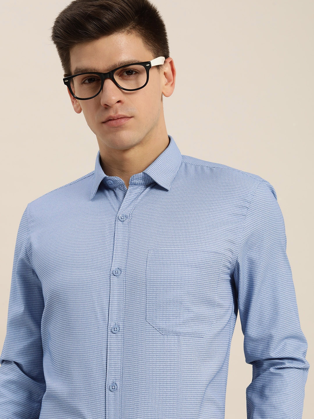 

INVICTUS Men Blue Slim Fit Micro Checked Semiformal Shirt