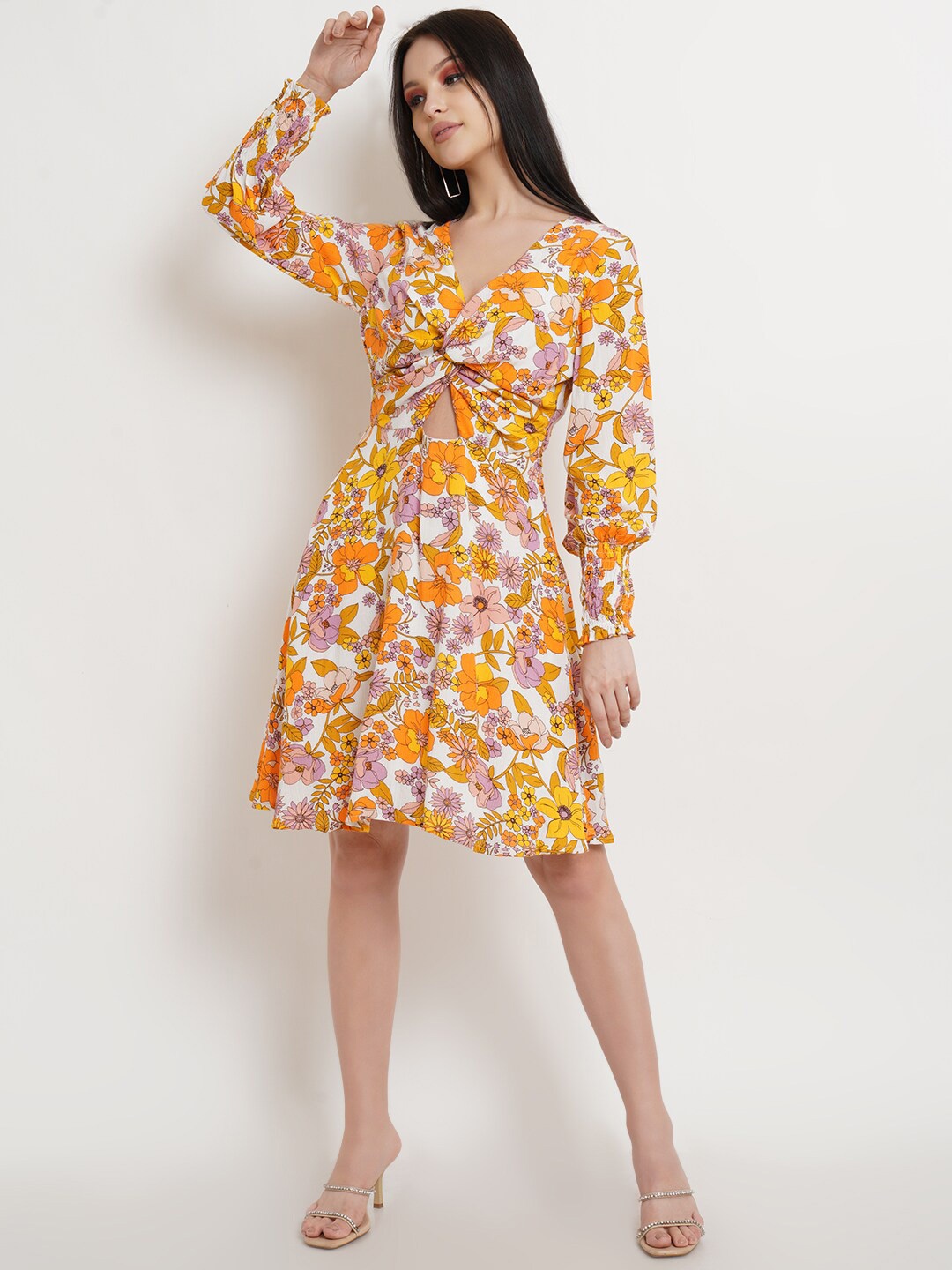 

DODO & MOA Women Yellow & White Floral Dress
