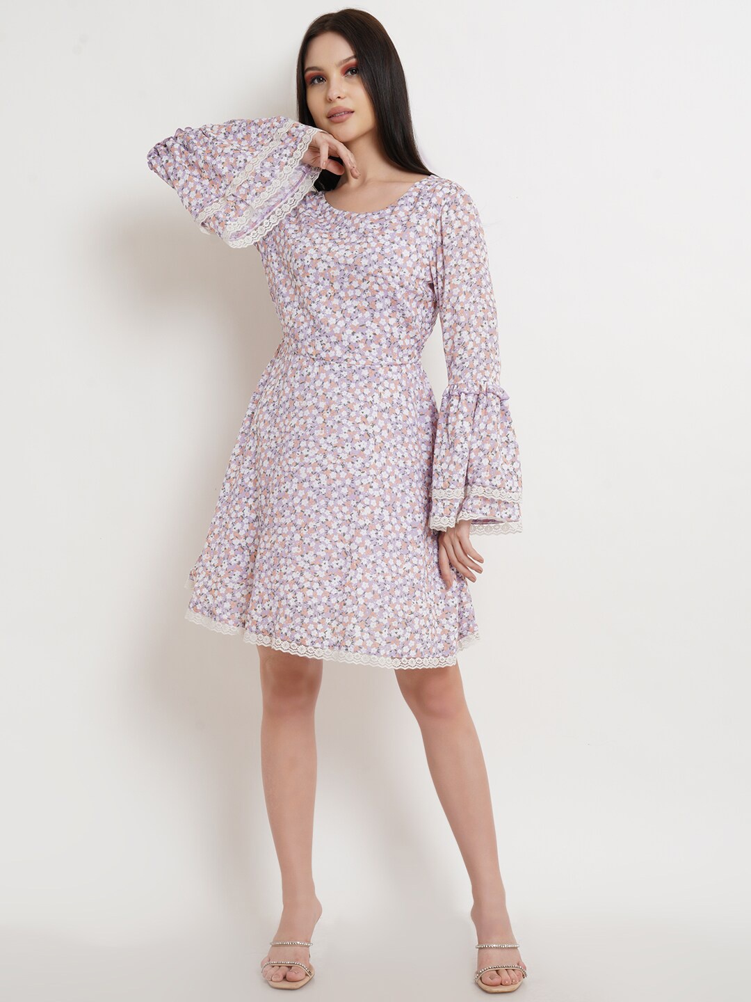 

DODO & MOA Women Violet and Peach Floral Printed Dress