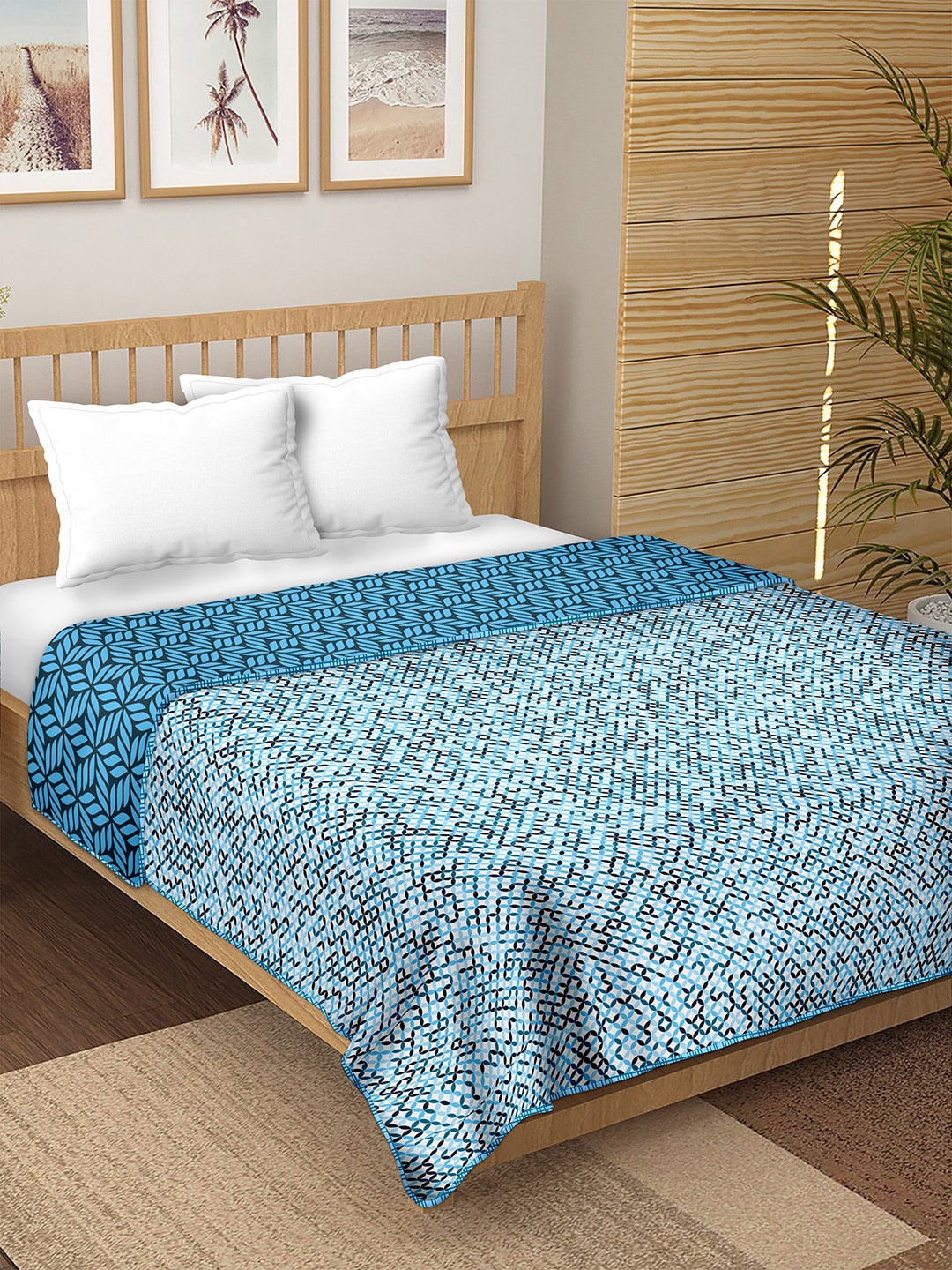 

BELLA CASA Blue Reversible Cotton Summer Double Bed Dohar