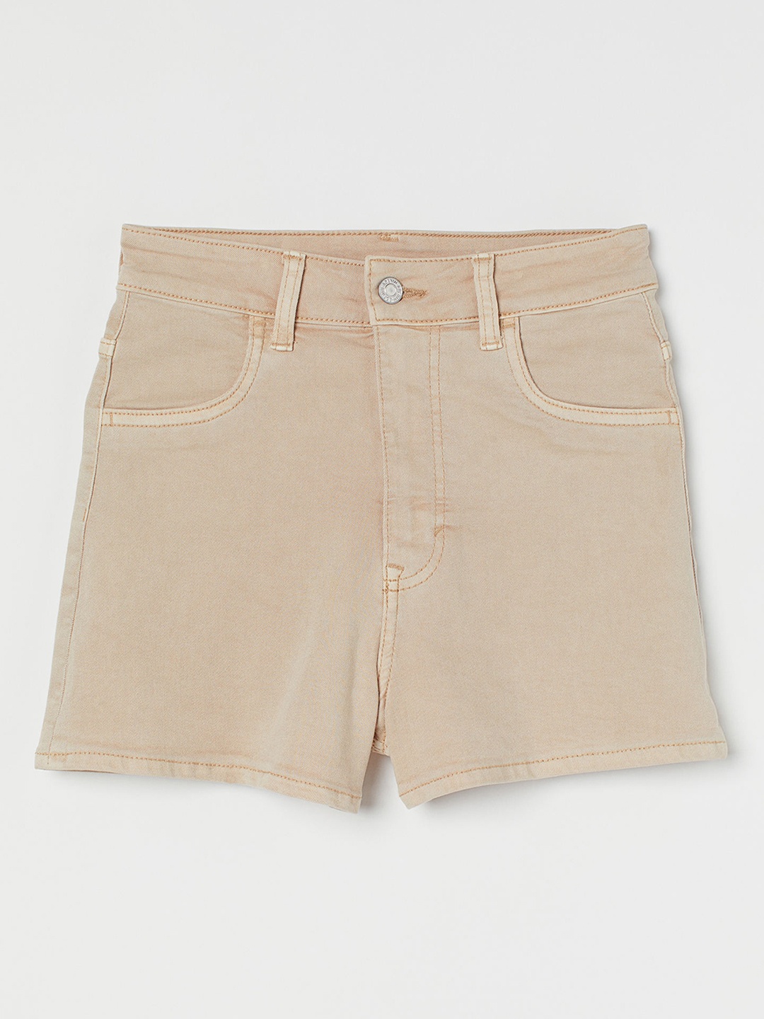 

H&M Women Beige Solid Skinny High Denim Shorts
