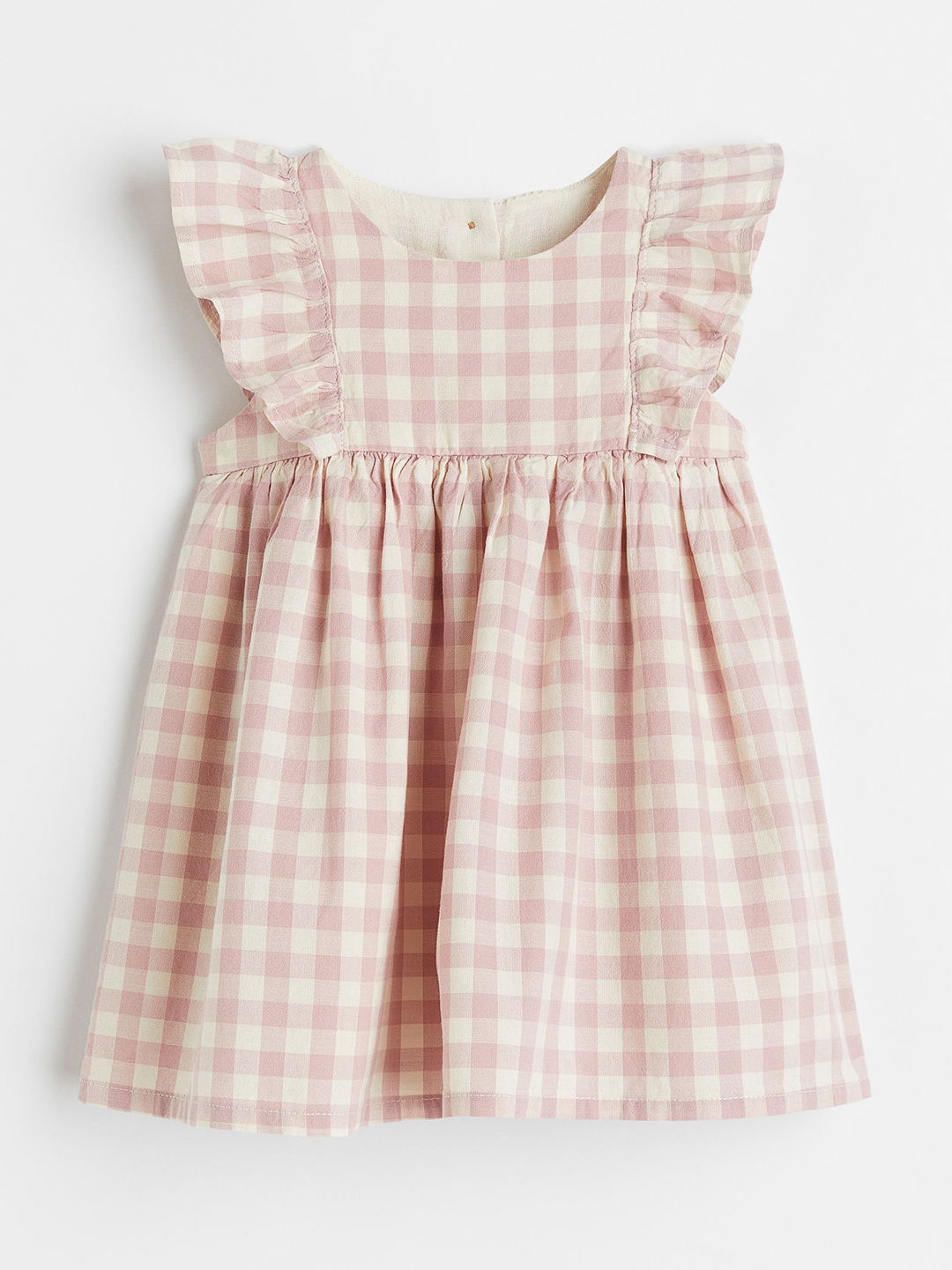 

H&M Girls Pink & Off White Flounce-Trimmed Cotton Dress
