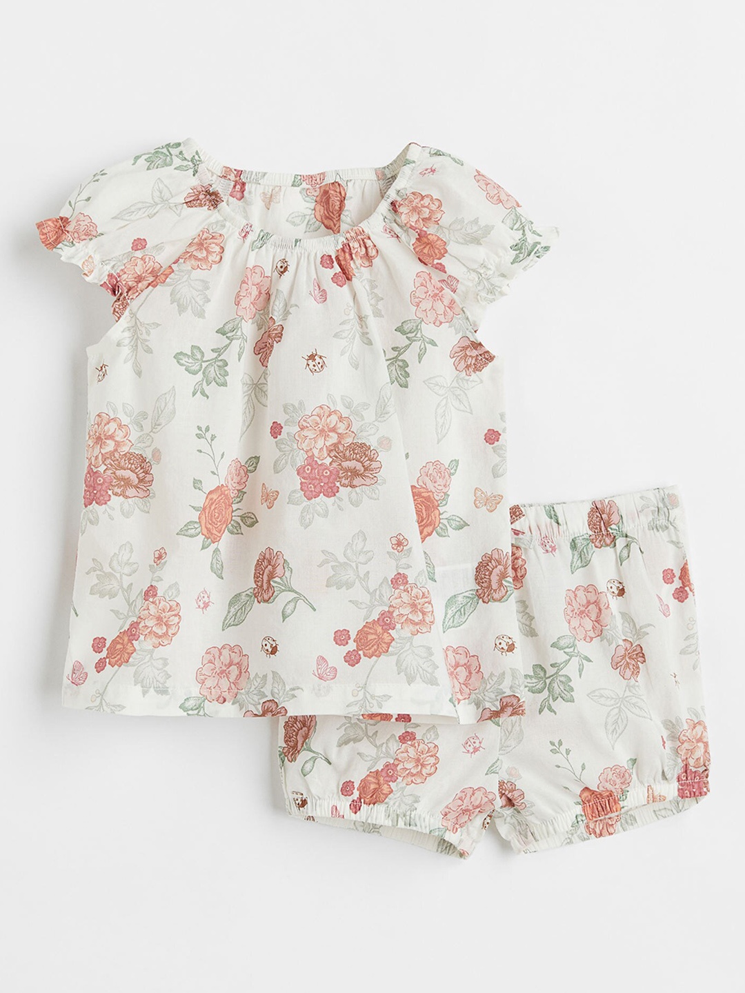 

H&M Girls White & Pink 2-Piece Cotton Set, Multi