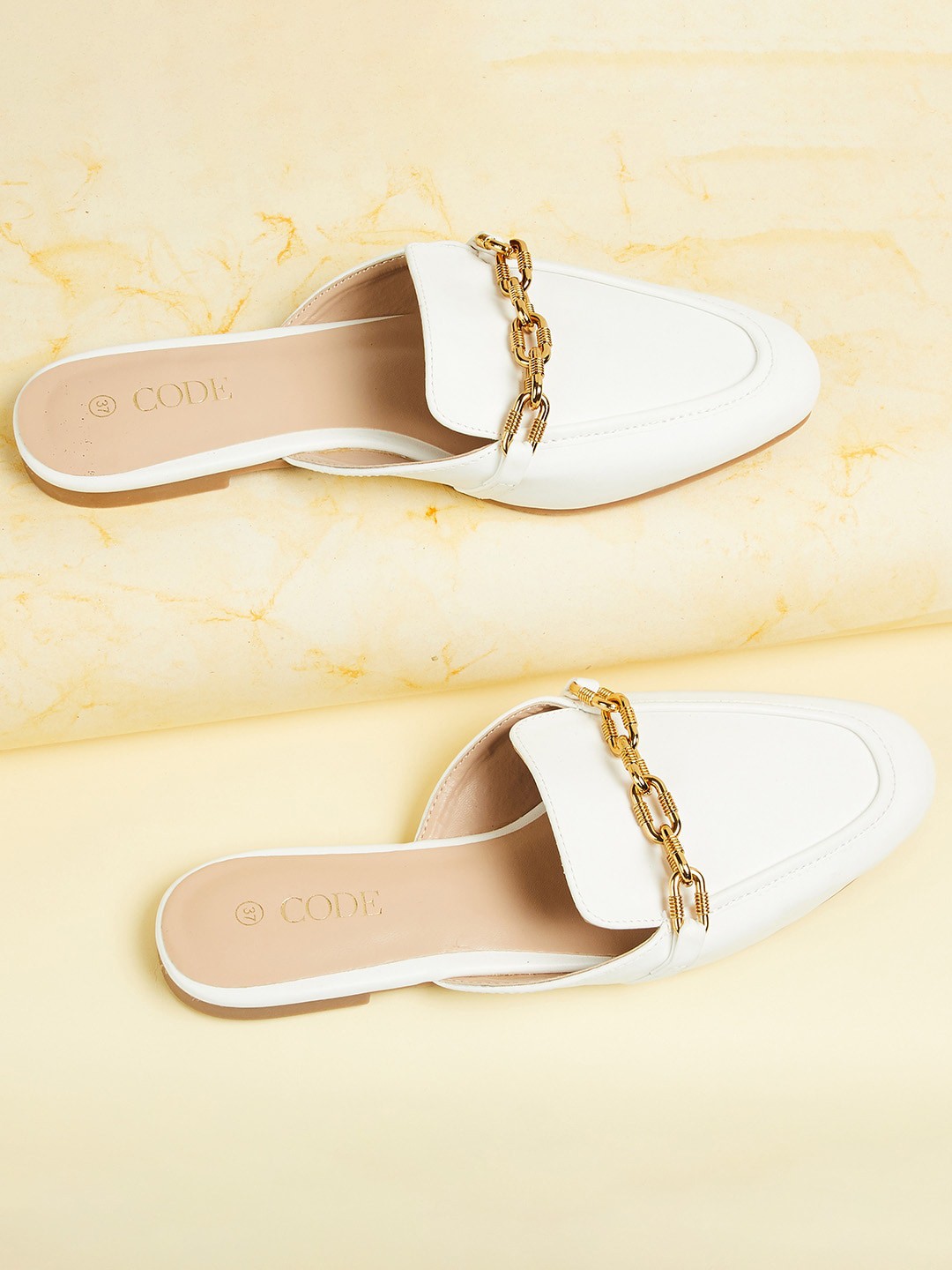 

CODE by Lifestyle Women White Embellished Mules Flats