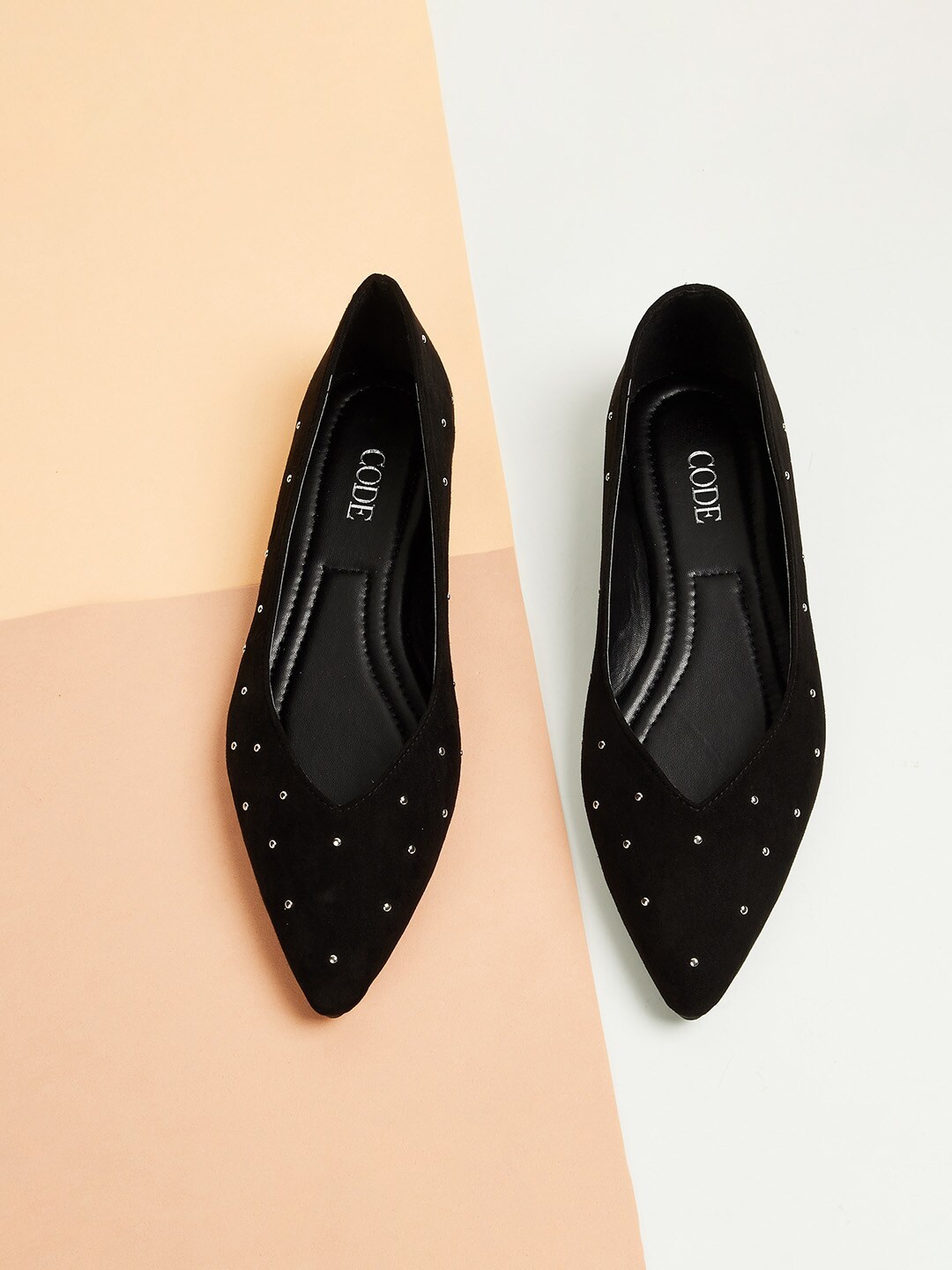 

CODE by Lifestyle Women Black Synthetic Embellished Ballerinas Flats Shoes