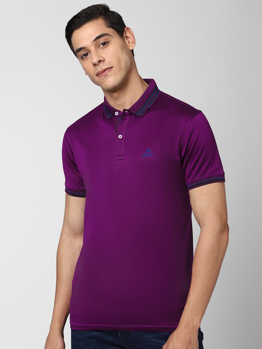 Peter England Casuals Men Purple Brand Logo Polo Collar T-shirt