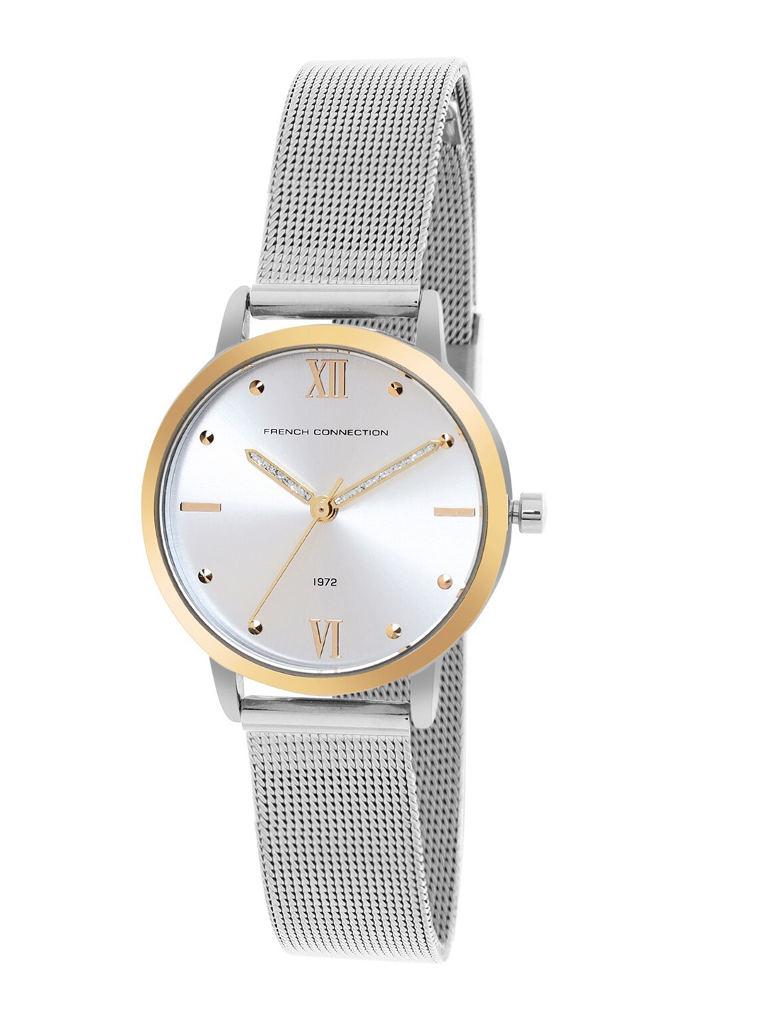 French Connection Women Silver-Toned Dial & Silver Toned Stainless Steel Bracelet Style Straps Analogue Watch FCE20TM