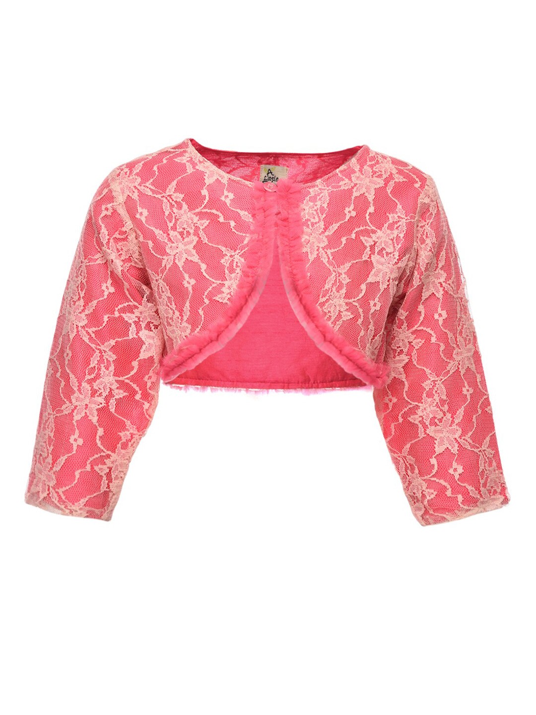 

A Little Fable Girls Peach-Coloured Printed Crop Shrug