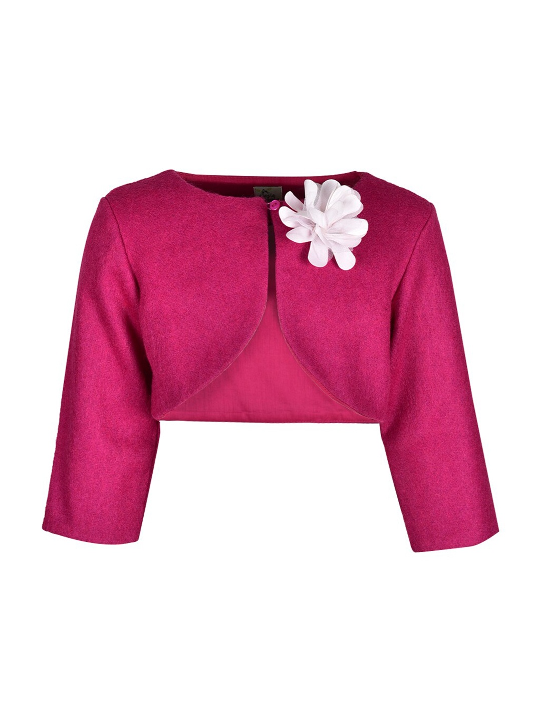 

A Little Fable Girls Pink & White Embroidered Crop Shrug