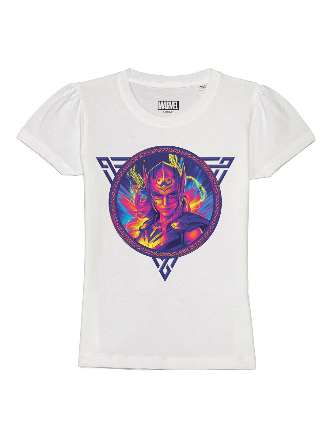 

Marvel by Wear Your Mind Girls White Printed Puff Sleeves T-shirt