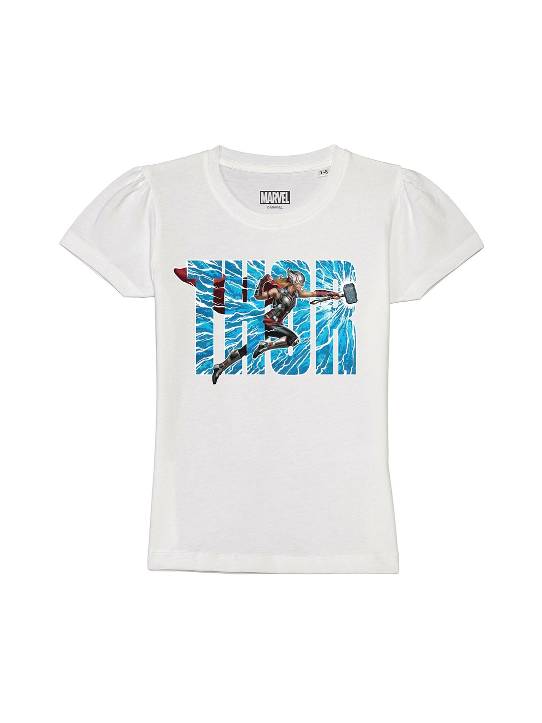 

Marvel by Wear Your Mind Girls White Thor Printed Pure Cotton T-shirt