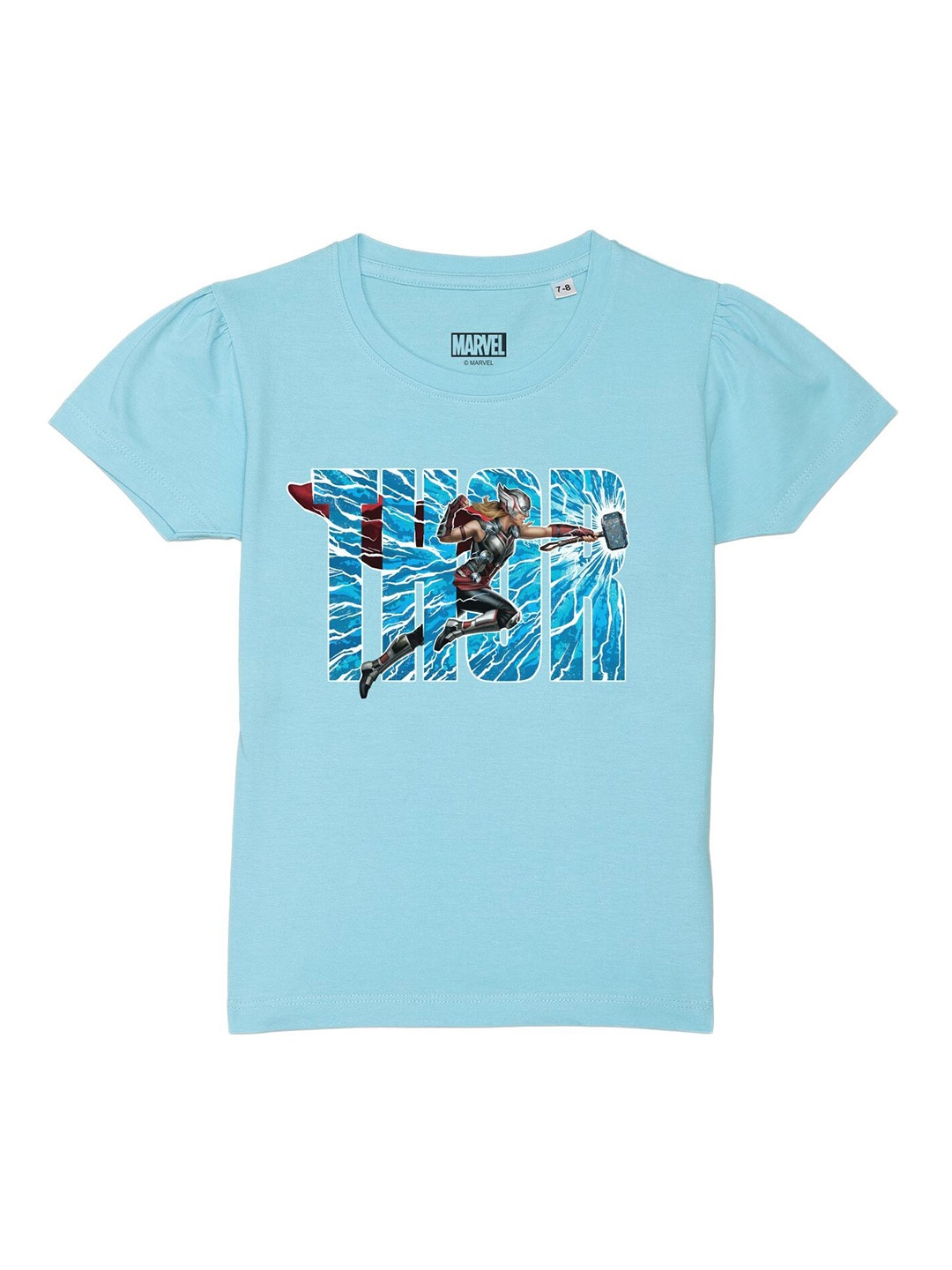 

Marvel by Wear Your Mind Girls Blue Typography Printed Puff Sleeves T-shirt