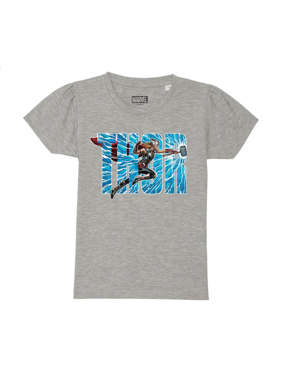 

Marvel by Wear Your Mind Girls Grey Puff Sleeves Pure Cotton T-shirt