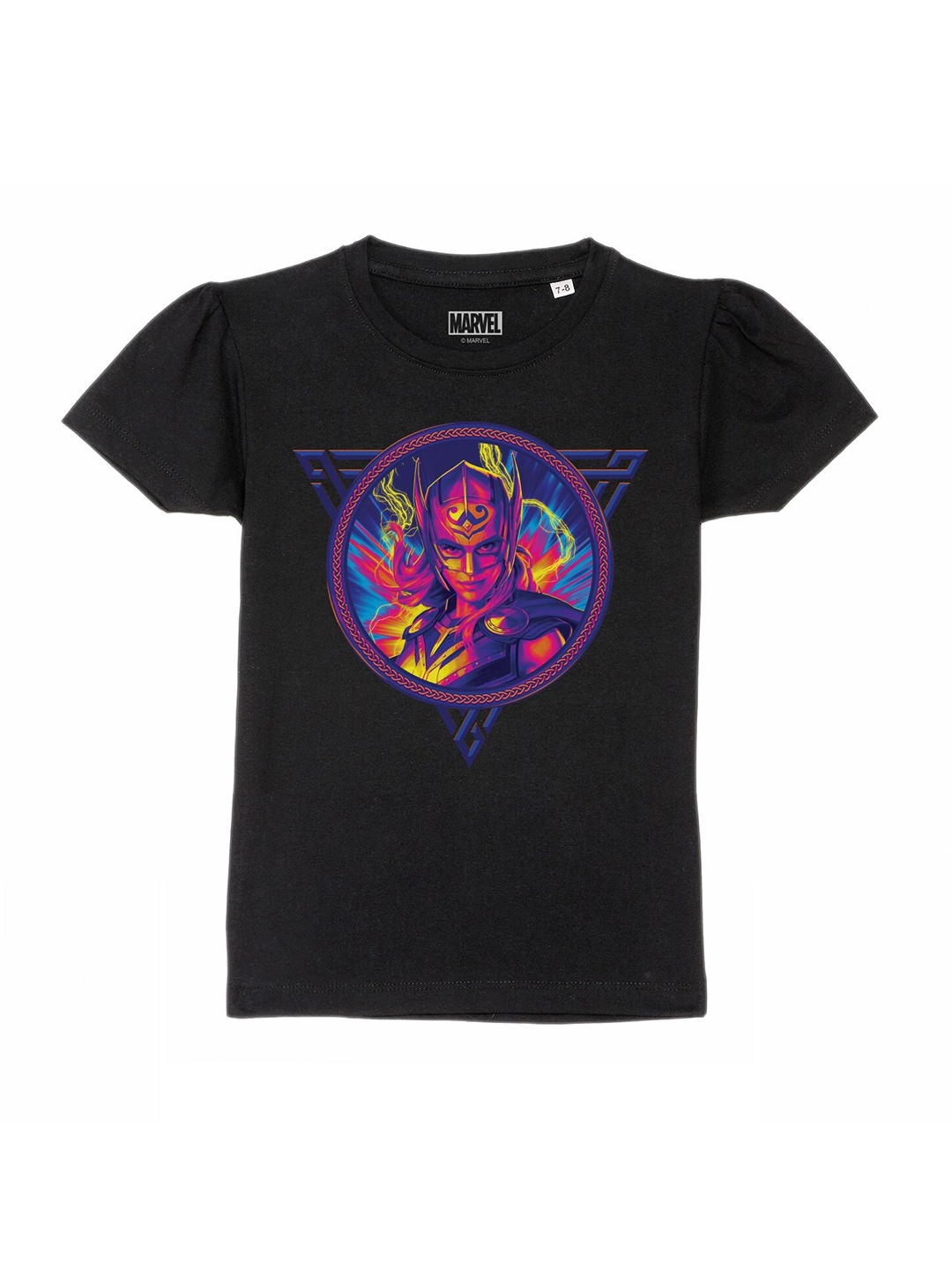 

Marvel by Wear Your Mind Girls Black & Blue Printed Puff Sleeves T-shirt
