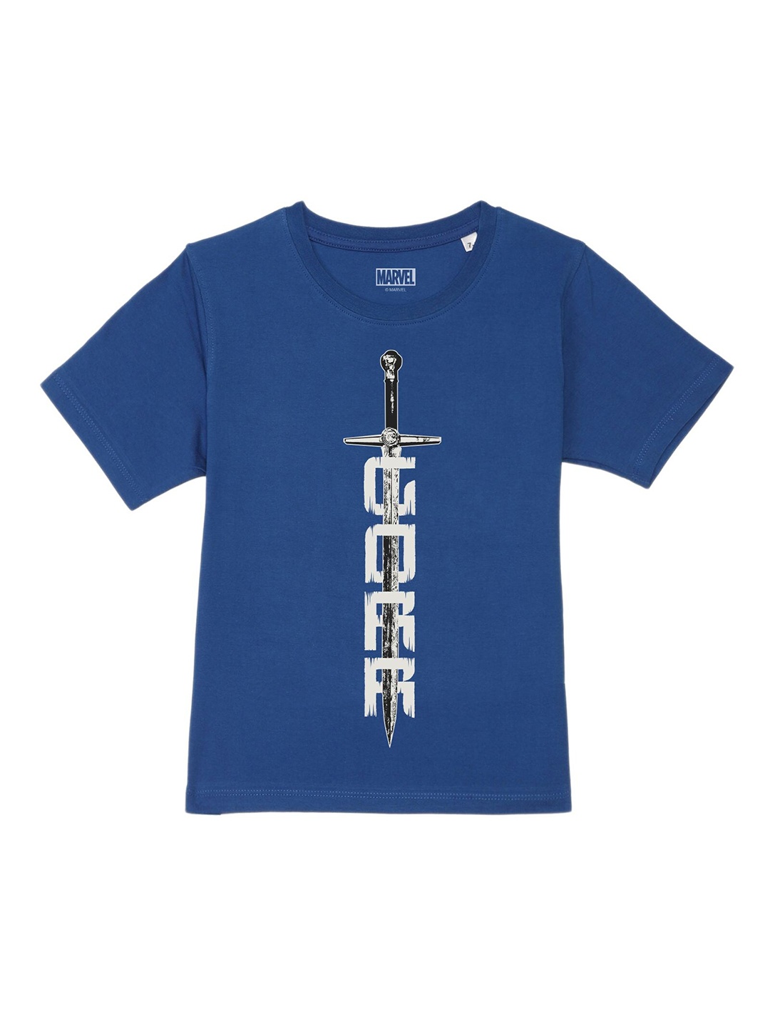 Marvel by Wear Your Mind Boys Pure Cotton Blue Typography Printed Applique T-shirt
