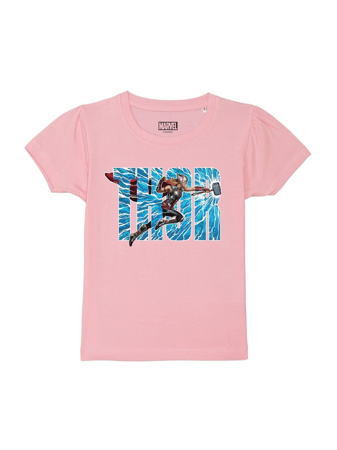 

Marvel by Wear Your Mind Girls Pink & Blue Thor Printed Pure Cotton T-shirt