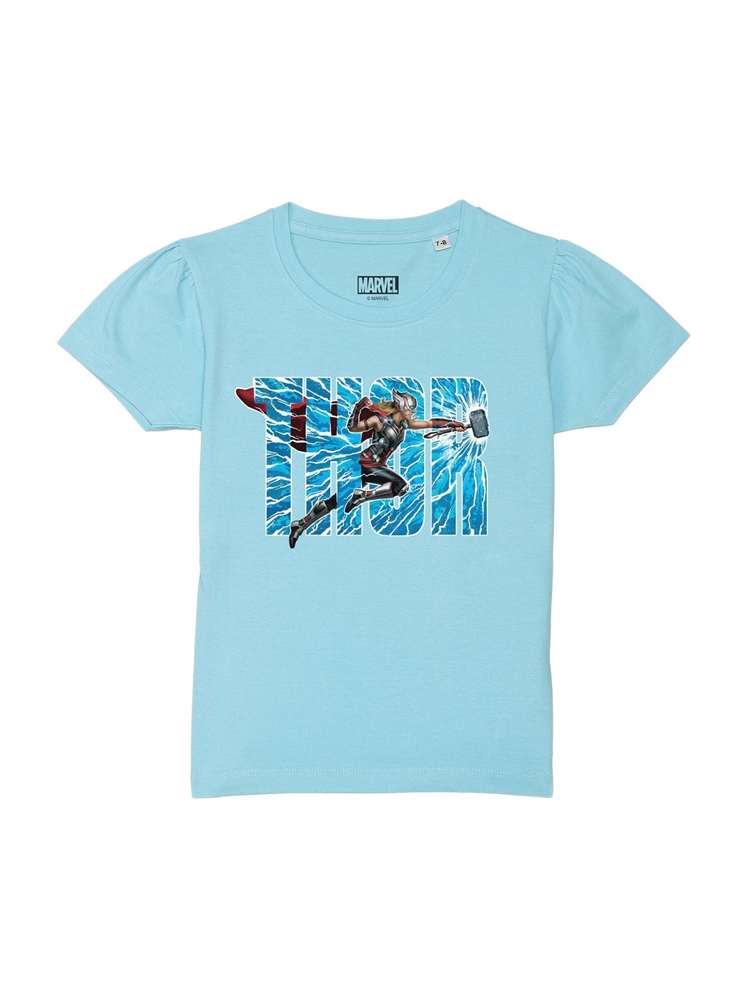 

Marvel by Wear Your Mind Girls Blue Printed Puff Sleeves T-shirt