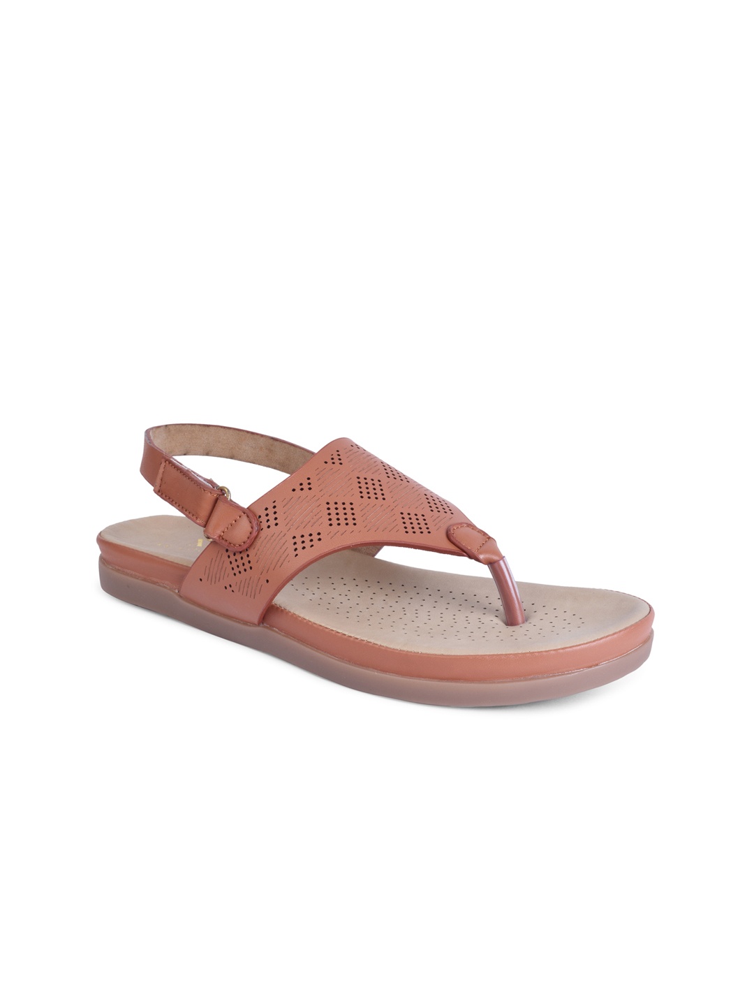 

XE Looks Women Doctor Sole Comfortable Tan Open Toe Flats with Laser Cuts