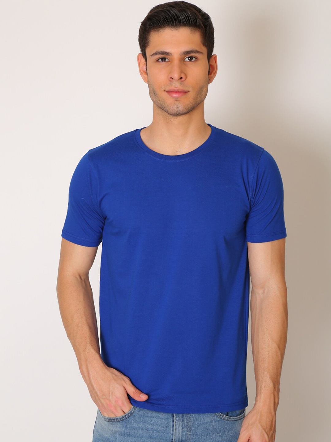 

VINSON Men Blue Slim Fit Polyester Round Neck T-shirt