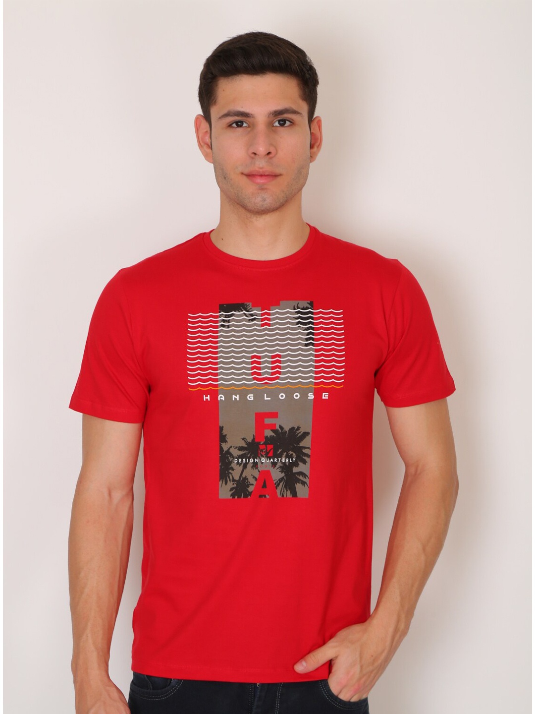 

VINSON Men Red Slim Fit T-shirt