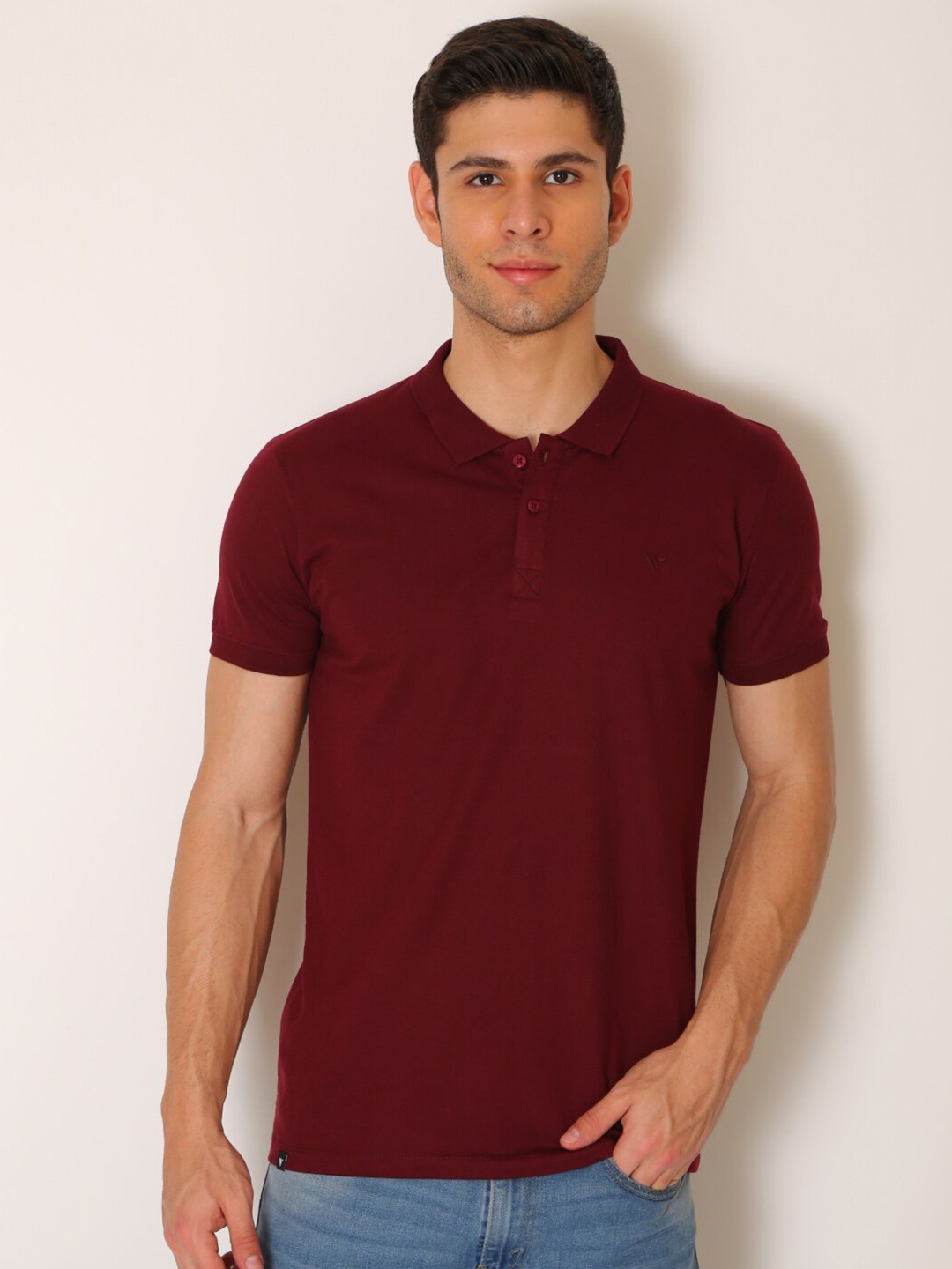 

VINSON Men Maroon Polo Collar Slim Fit T-shirt