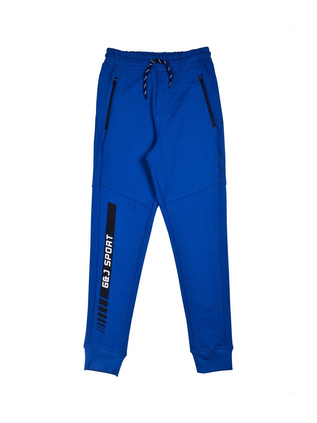 Gini and Jony Boys Blue Solid Cotton Joggers